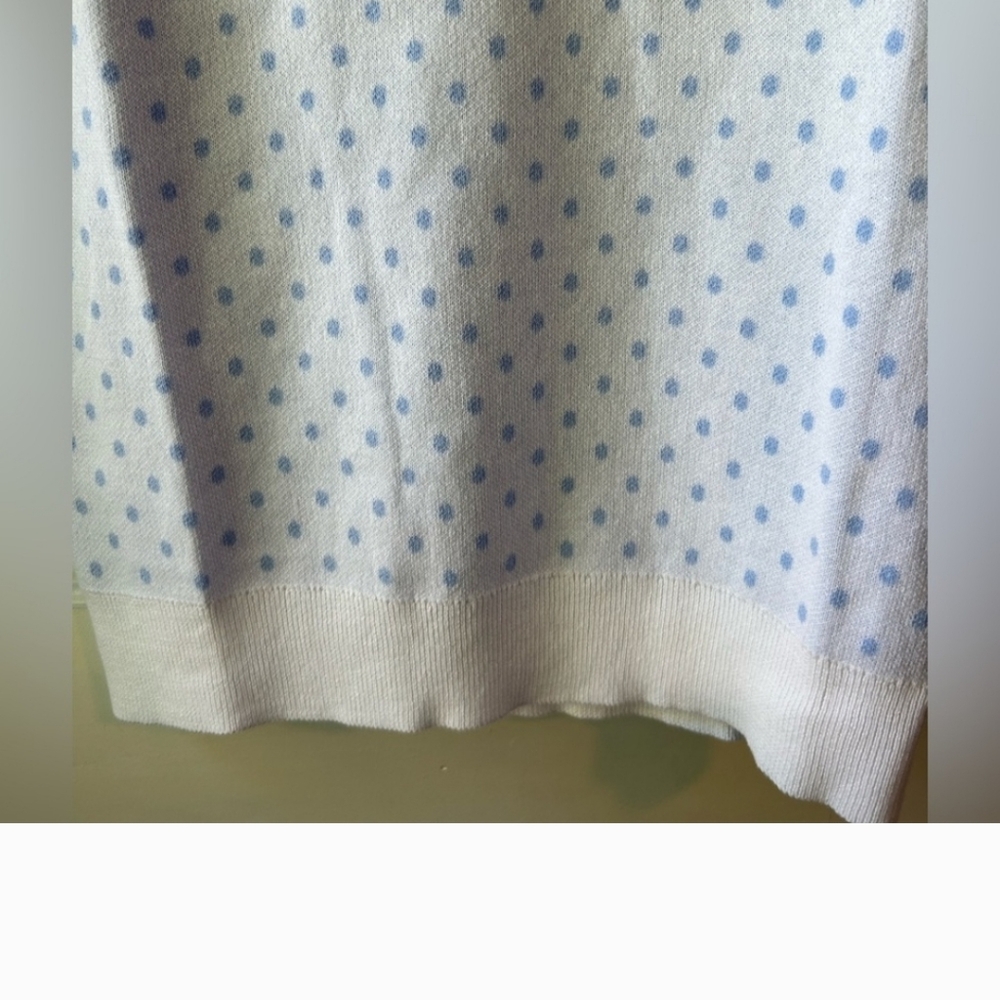 LOFT NWT Pindot Scalloped Sweater Tee. Polka Dots. Light Blue & White. Size S. - Picture 4 of 7
